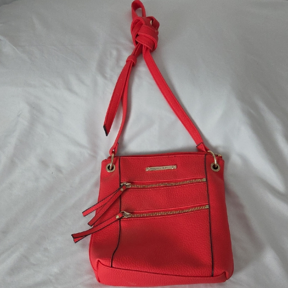 Bold Red Crossbody Bag with Gold Accents